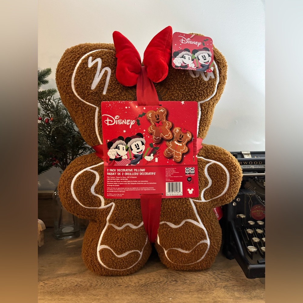 Minnie & Mickey Mouse Gingerbread Plush Pillow Christmas 16"